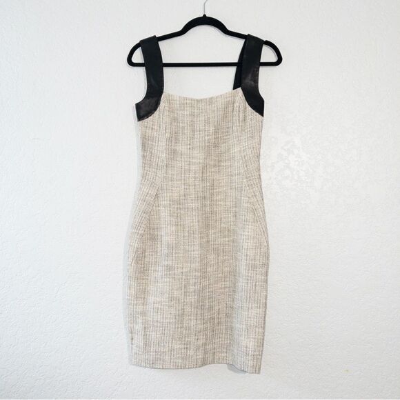 L’agence Cream Tweed Leather Strap Sheath Dress Size‎ 2 - Picture 1 of 8